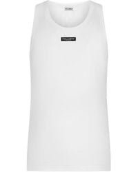 Dolce & Gabbana - Canotta Cotone Bielastico Etichetta Logo - Lyst