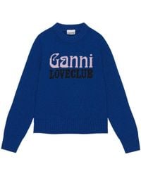 Ganni - Logo-Intarsia Knitted Crewneck Jumper - Lyst
