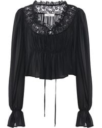 Chloé - Scoop-neck Cropped Top In Silk Georgette & Lace - Lyst