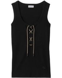 Burberry - Cotton Blend Tank Top With Checked Finishes - Lyst