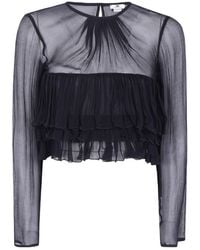 Elisabetta Franchi - Ruffled Sheer Cropped Top - Lyst