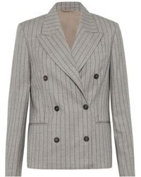 Brunello Cucinelli - Pinstripe Double-Breasted Blazer - Lyst