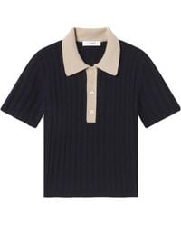 FRAME - Ribbed Short-Sleeve Polo Knitted Top - Lyst