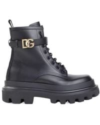 Dolce & Gabbana - Logo Plaque Round Toe Ankle Boots - Lyst