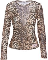 Ganni - Leopard Printed Mesh Long-Sleeved Top - Lyst