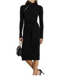 Ralph Lauren - Button-Trim Rib-Knit Mock Neck Dress - Lyst