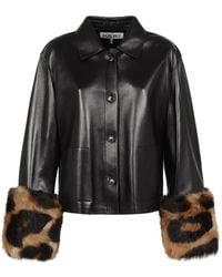 Loewe - Leopard-Print Shearling-Trimmed Glossed-Leather Jacket - Lyst