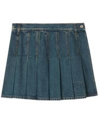 Burberry - Pleated Denim Mini Skirt - Lyst