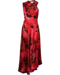 Victoria Beckham - Asymmetric Hem Floral-Printed Satin Midi Dress - Lyst