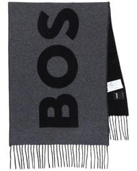 BOSS - Boss Logo Jacquard Fringed Edge Scarf - Lyst