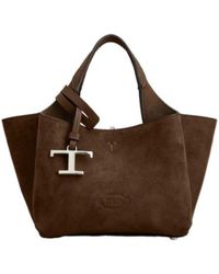 Tod's - Micro Logo-Charm Suede Tote Bag - Lyst