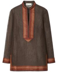 Tory Burch - V-Neck Striped Detail Blouse - Lyst
