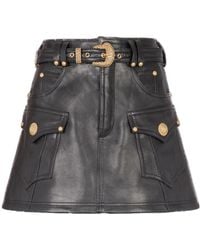 Balmain - Western Leather A-Line Skirt - Lyst