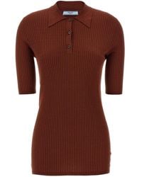Prada - Short-Sleeved Ribbed Polo Shirt - Lyst