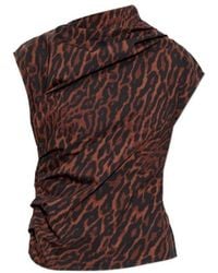 Ganni - Leopard-Print Draped Top - Lyst