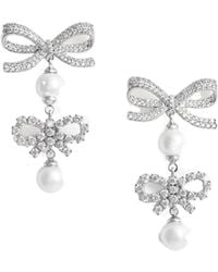 Self-Portrait - Double Bow Pearl Earrings - Lyst