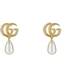 Gucci - Gg Marmont Pearl Detailed Earrings - Lyst