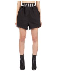 Raf Simons - Eyelet Embellished Waist Frayed-Edege Shorts - Lyst