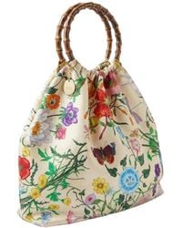 Gucci - Silk Maxi Tote Bag With Bamboo Handle - Lyst