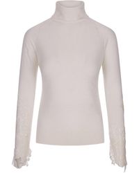 Ermanno Scervino - Floral-Lace-Detail Virgin Wool Jumper - Lyst