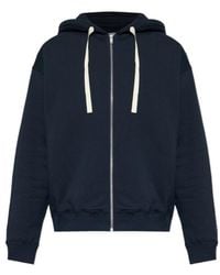 Jil Sander - Logo Embroidered Zip-Up Drawstring Hoodie - Lyst