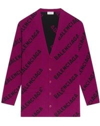 Balenciaga Intarsia Wool-blend Cardigan in Pink | Lyst
