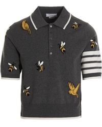 Thom Browne - 4-Bar Birds Bee Intarsia-Knitted Polo Shirt - Lyst