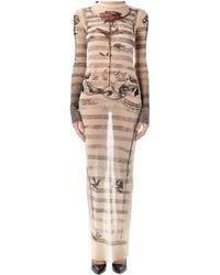 ワンピース JeanPaul GAULTIER MESH TATOO MARINIER LONG DRESS Jean Paul Gaultier Tattoo Mariniere Mesh Long-Sleeve Maxi
