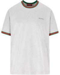 Gucci - Crew Neck T-Shirt Featuring Web Ribbon - Lyst