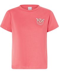 Pinko - Bejewelled Love Birds Embroidery Short-Sleeved T-Shirt - Lyst