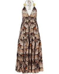 FARM Rio - Embellished Printed Shirred Tiered Georgette Halterneck Midi Dress - Lyst