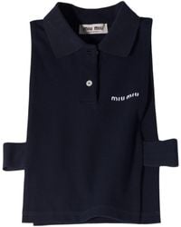 Miu Miu - Cotton Piqué Sleeveless Polo Shirt - Lyst