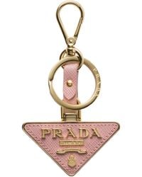 Prada - Saffiano Leather And Metal Keychain - Lyst