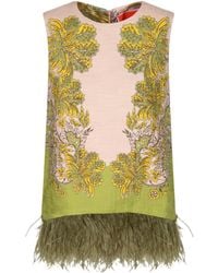 La DoubleJ - La Doublej Floral Feather-Trim Sleeveless Top - Lyst