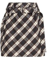 Brunello Cucinelli - Virgin Wool Prince Of Wales Flannel Utility Mini Skirt - Lyst