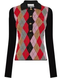 Ganni - Plaid Long-Sleeved Top - Lyst