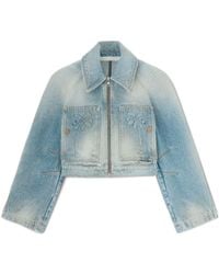 Palm Angels - Palm Pattern Cropped Denim Jacket - Lyst