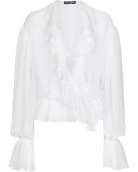 Dolce & Gabbana - Ruffle Detailed Chiffon Blouse - Lyst