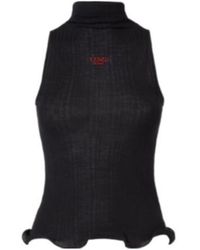 Fendi - Logo Embroidered High-Neck Sleeveless Ribbed Top - Lyst