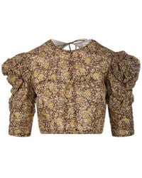 Isabel Marant - Isabel Marant Étoile Puff-Sleeved Graphic Printed Cropped Top - Lyst