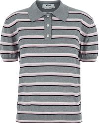 MSGM - Polo Shirt With Ribbed Details And All-Over Striped Motif In - Lyst