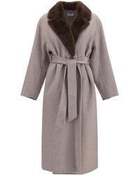 P.A.R.O.S.H. - Belted Fur Collar Midi Coat - Lyst