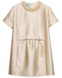 Prada - Embroidered Double Shantung Dress - Lyst
