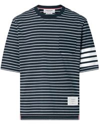 Thom Browne - 4-Bar Logo Patch Striped T-Shirt - Lyst