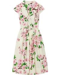 Oscar de la Renta - Printed Mid-Length Dress With Belt - Lyst
