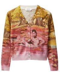 Versace - Naturist Printed V-Neck Cardigan - Lyst