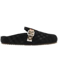 Burberry - Check Shearling Urchin Clogs - Lyst