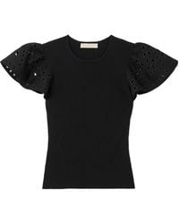 Ulla Johnson - Edith Embroidered Ruffled Ribbed-Knit Top - Lyst