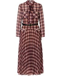 Self-Portrait - Belted Checked Chiffon Midi Dress - Lyst