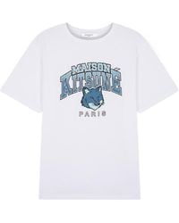 Maison Kitsuné - Maison Kitsuné Logo Printed Crewneck T-Shirt - Lyst